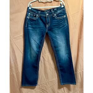 Womens Miss Me Signature Cropped Jeans, Flap Pocket Embellished, Sz 32